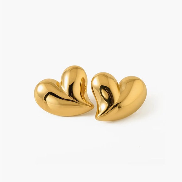 NEW💎18K Gold Plated Heart Earrings*Chunky Heart*High Gloss Finish - Picture 3 of 7